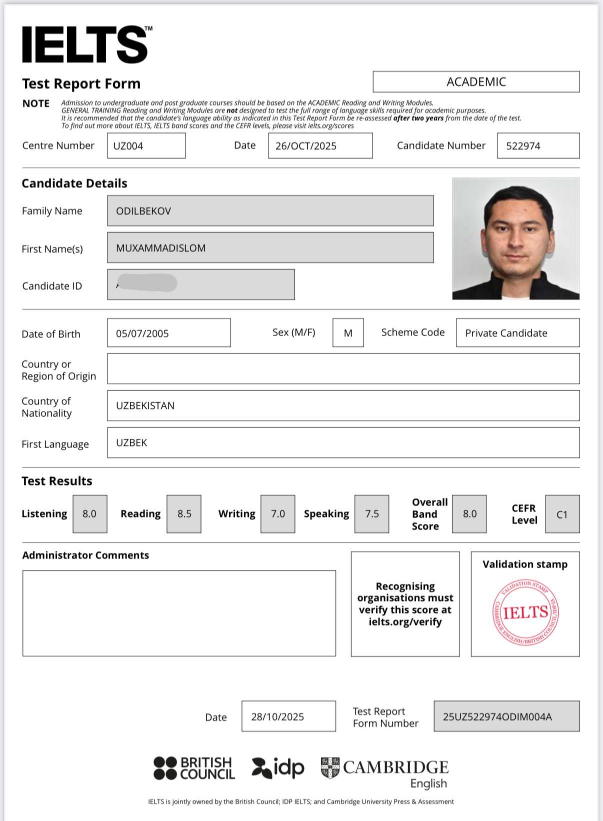 Muxammadislom Odilbekov's Certificate